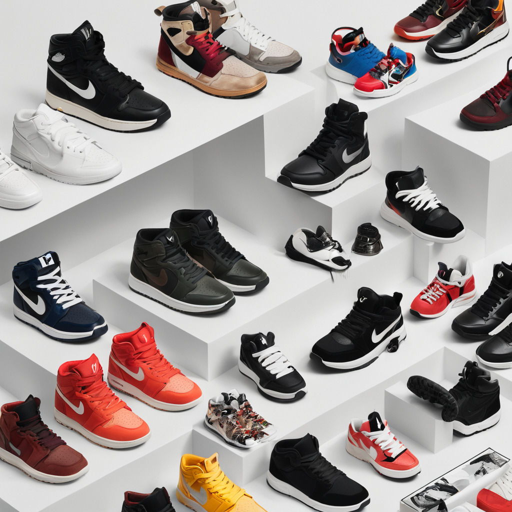 An image of sneaker on a shelf showcasing the shoes sold at the GOAT website.